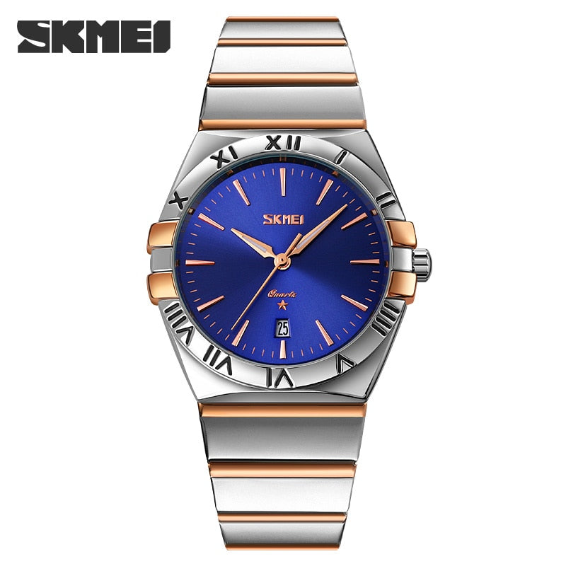 Watches Stainless Steel Strap Quartz Watch Simple Design Dial Calendar Quartz Movement Wristwatch SKMEI Hombre