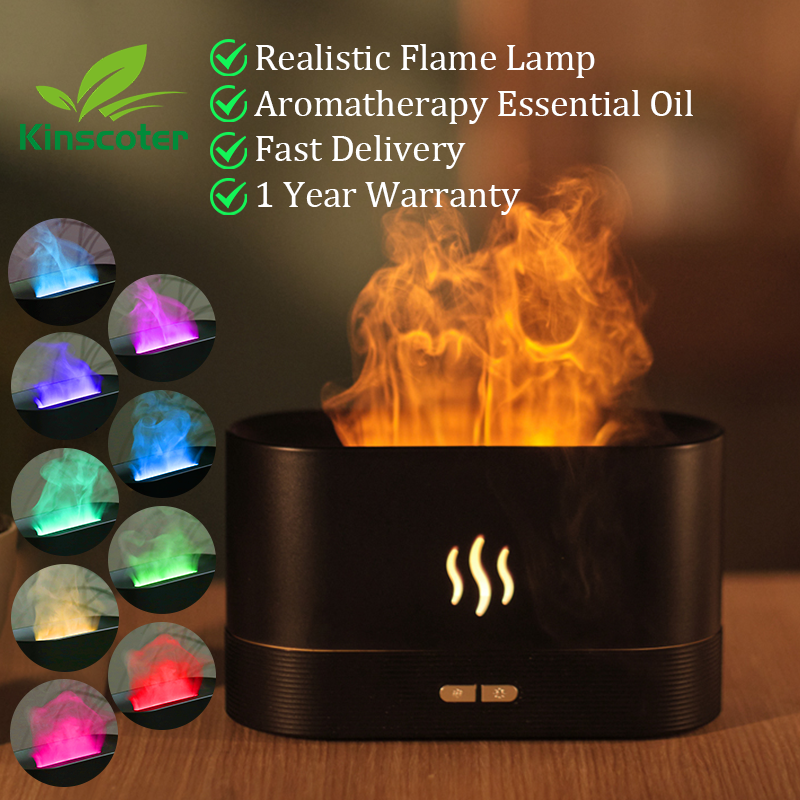 Diffuser Air Humidifier Ultrasonic Cool Mist Maker Fogger Led Essential Oil Flame Lamp
