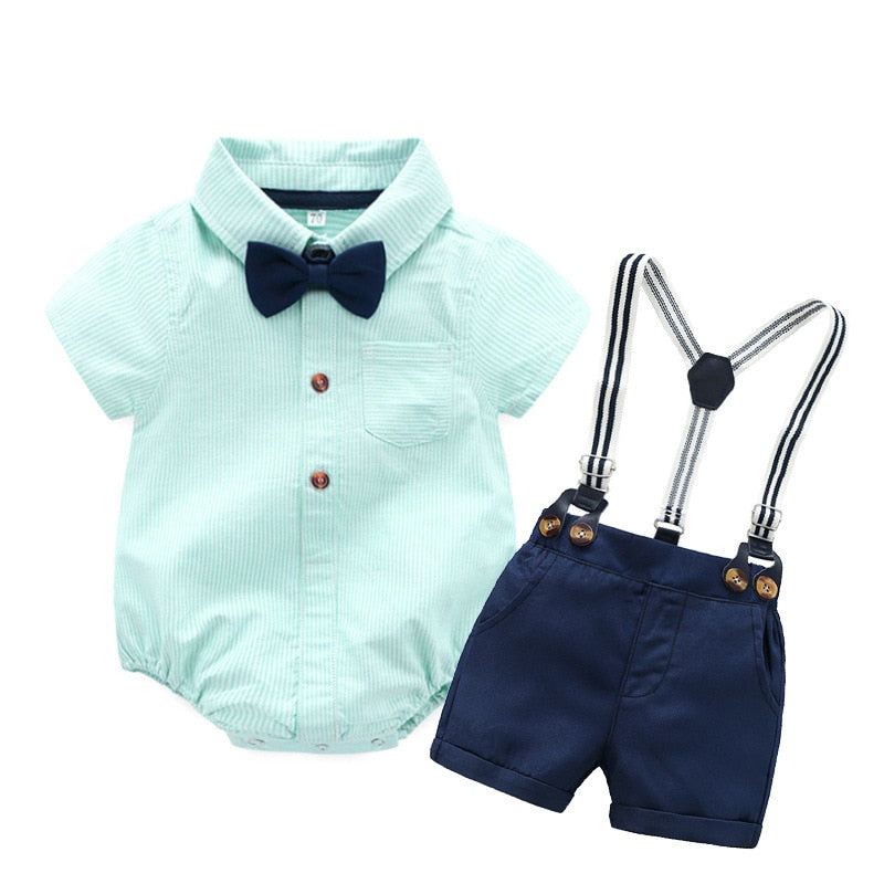 Romper Clothes Set For Baby Boy With Bow Hat Gentleman Striped Summer Suit With Bow Toddler
