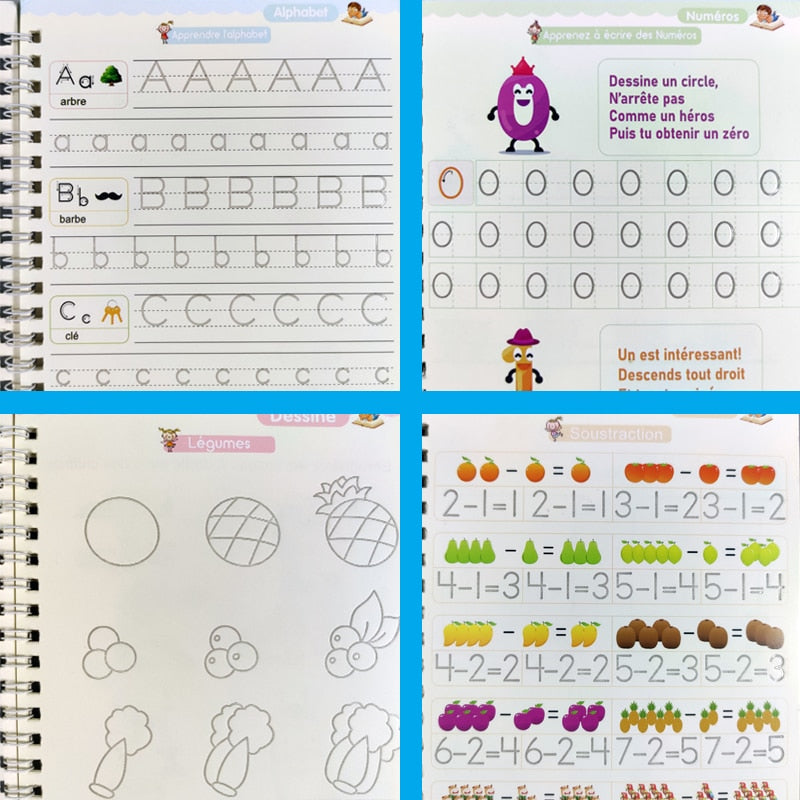 4 Books Magic Pen Copy Book Children 3D Writing Sticker Practice English Copybook Kids for Calligraphy
