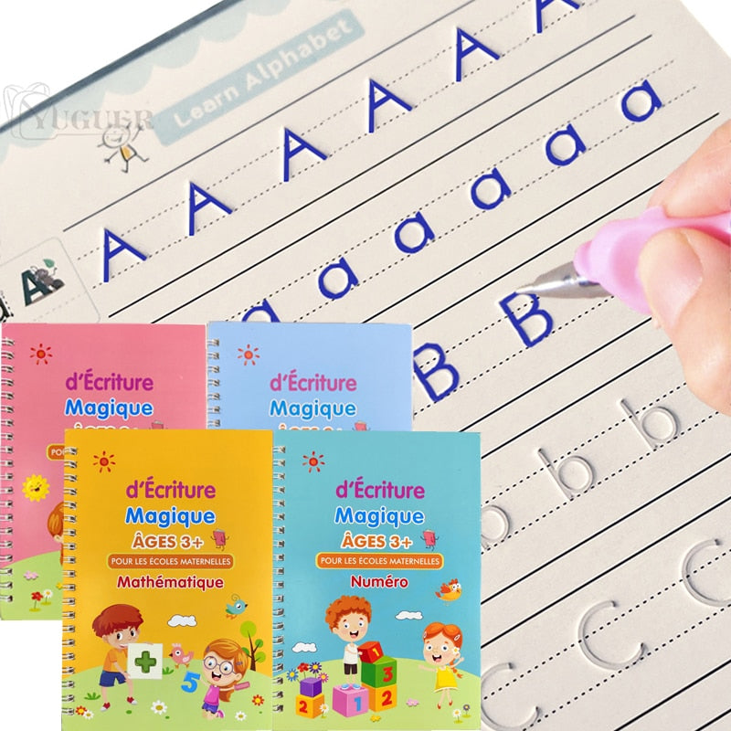 4 Books Magic Pen Copy Book Children 3D Writing Sticker Practice English Copybook Kids for Calligraphy
