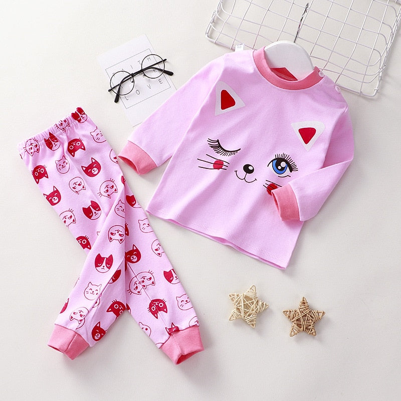 Long Sleeve Pajamas for Children for both Boys and Girls Set with Cartoon