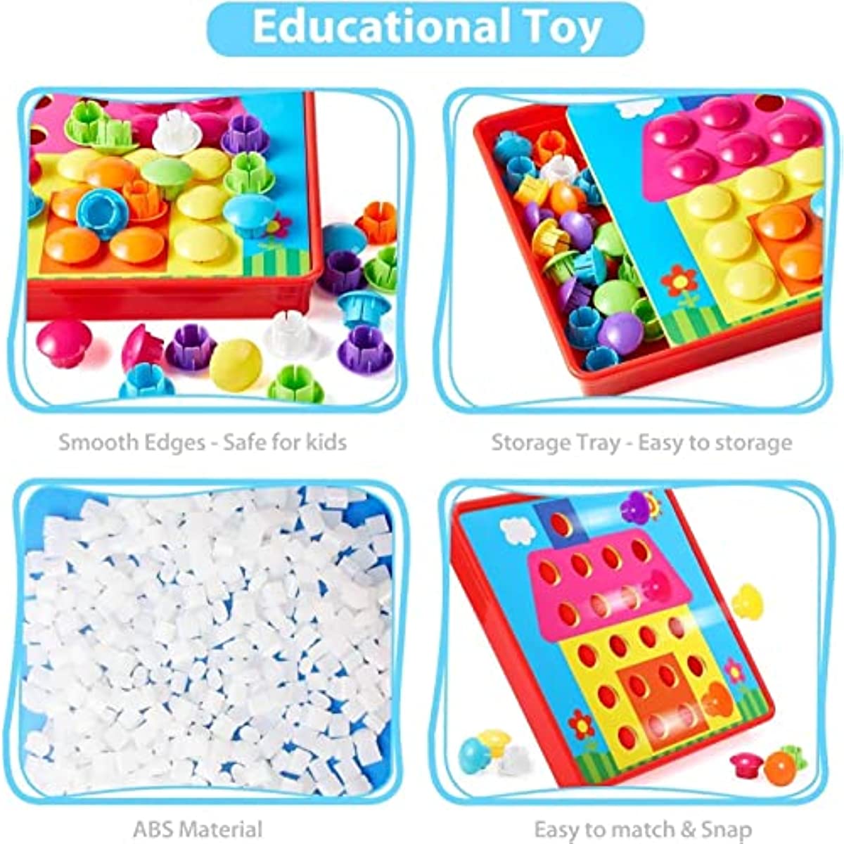 Button Art Puzzle Toy for Toddlers Activities Crafts Color Matching Early Learning Educational Pegboard 46 Buttons 10 Pictures