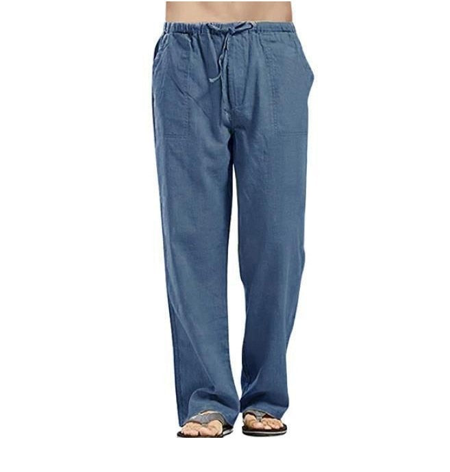 Cotton Linen Harem Pants Men Solid Elastic Waist Streetwear Baggy Drop-crotch Pants Casual Trousers