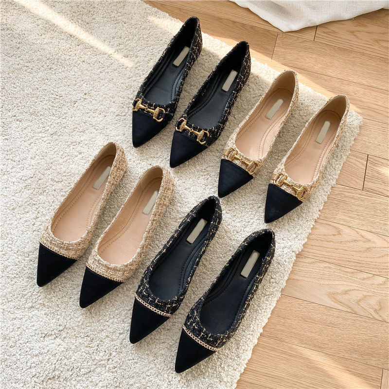 Women's Pointed Toe Flat Shallow Chain Flat Shoes