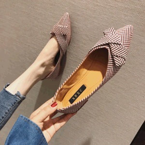 Women Flats Pointed Toe Bowknot Black Red Lady Flat Heel Shoes Casual Shoes