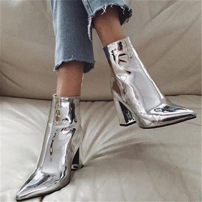 Silver Black Sexy Ankle boots for Women High heels boots Ladies spring shoes woma