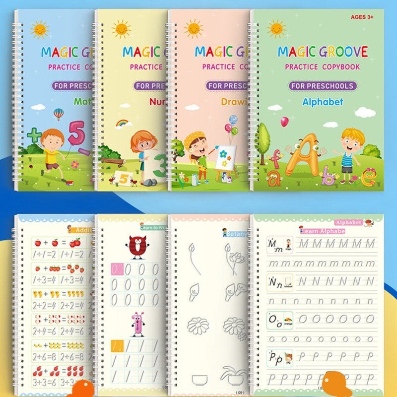 4pcs/set Kindergarten School Supplies; Children Fadeable Practice Copybook; Puzzle Science And Education Reusable Calligraphy Handwriting Textbook
