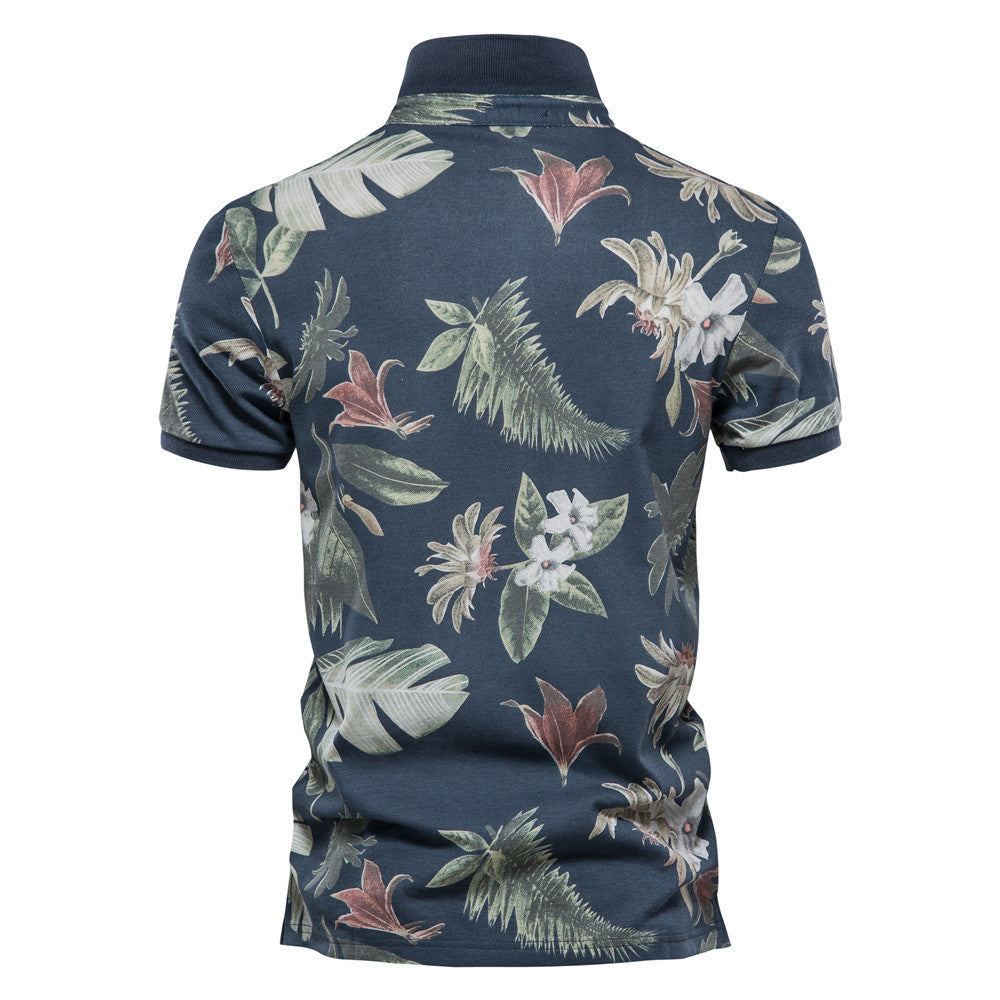 Summer POLO Shirt Men Cotton High Quality Tops Printed Short Sleeve Lapel T-Shirt