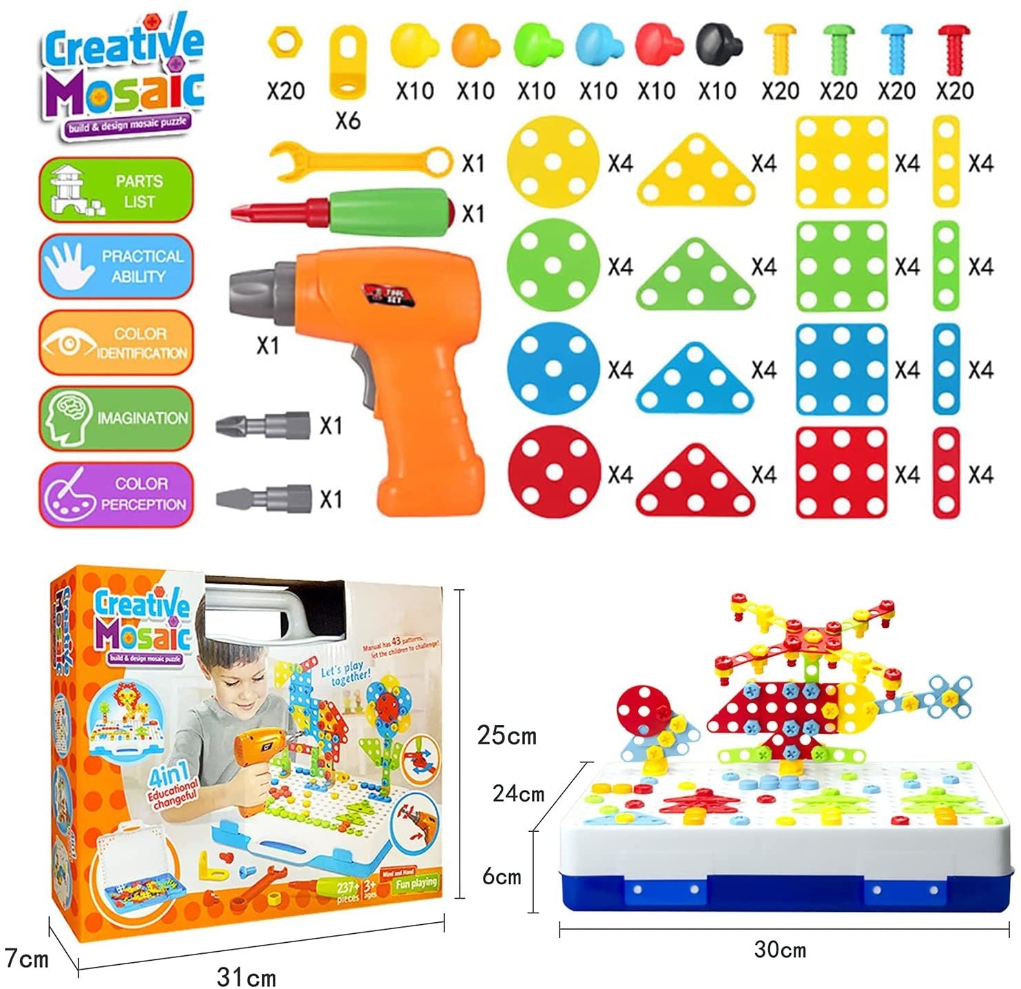 237 Pieces Creative Toy Drill Puzzle Set, STEM Learning Educational Toys, 3D Construction Engineering Building Blocks for Boys and Girls YJ