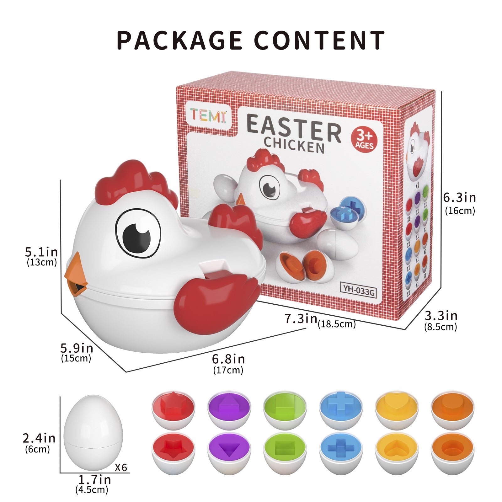Toddler Chicken Easter Eggs Toys - Color Matching Game Shape Sorter With 6 Toy Eggs For Kids; Montessori Educational Toys Easter Gifts For 3 4 5 6 Girls Boys Baby