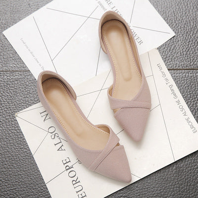 Women Flats Pink Black Pure Color Suede Leather Pointed Toe Office Lady Flat Heel Shoes
