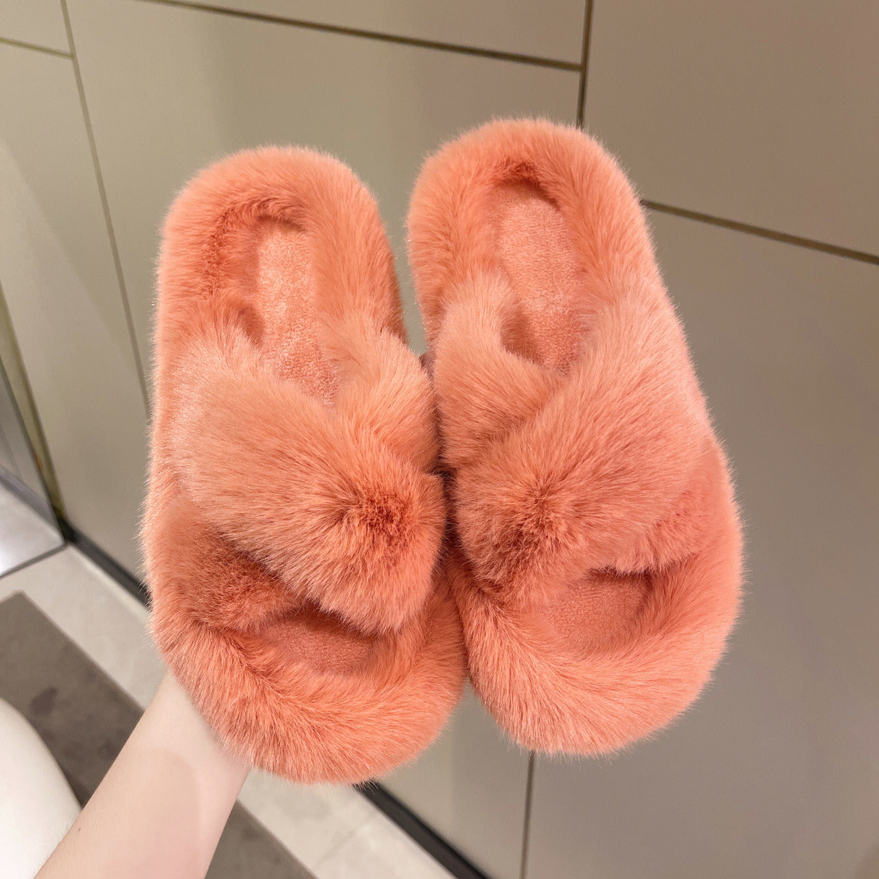 Plush Furry Warm Cozy Open Toe Fluffy Home Shoes Comfy Winter Indoor Outdoor Slip On Breathable