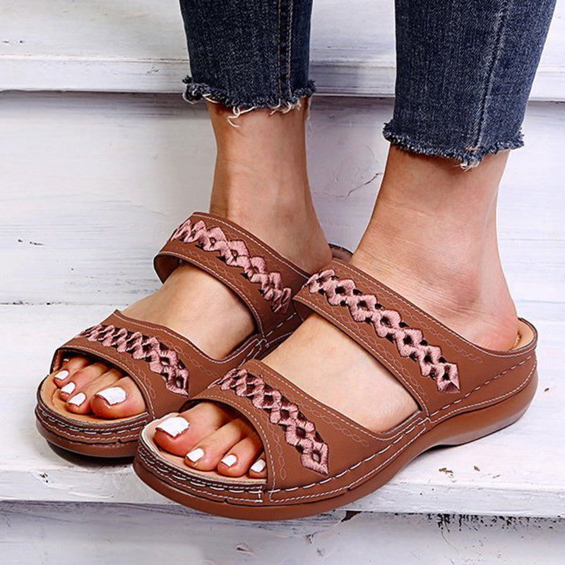 Embroidery Hollow Out Wedges Sandals Woman Plus Size Thick Sole Casual Shoes
