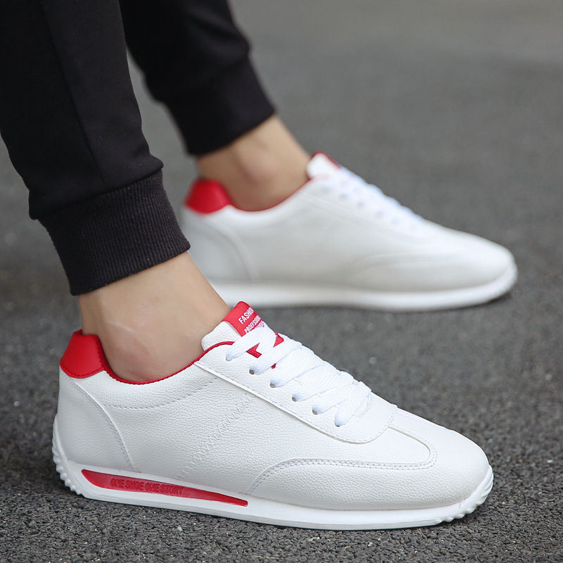 Men White Leather Sneakers Casual Comfortable Shoes