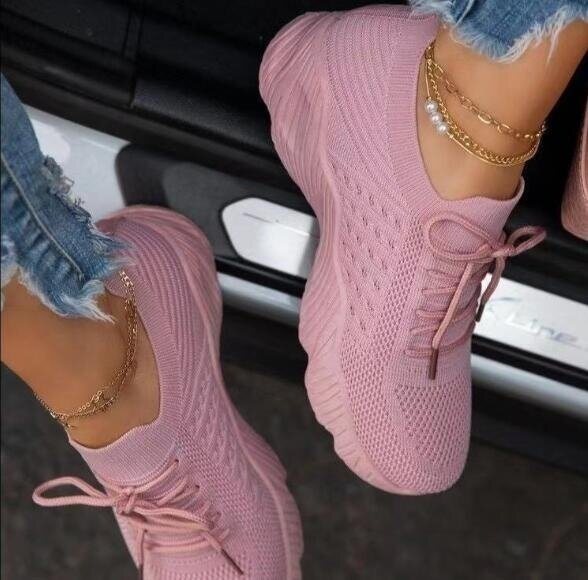 Knitted Flat Lace Up Slip On Sneakers- 4 Color Choices