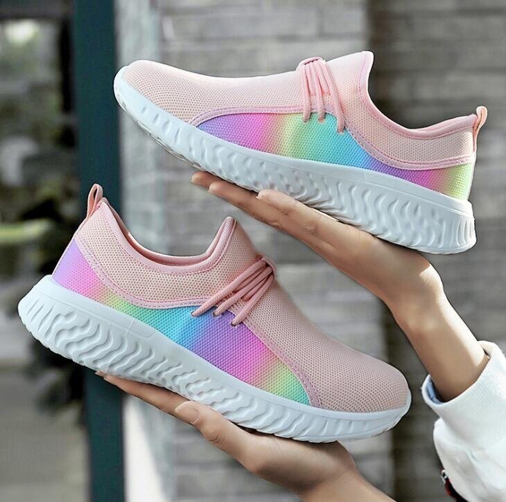 Rainbow Breathable Lace-Up Sneakers