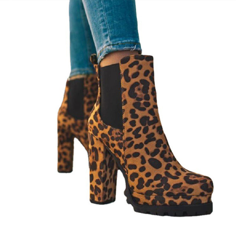 Slip On Short Boots Women's High Heels Platform Autumn Shoes Ladies Booties Retro Plus