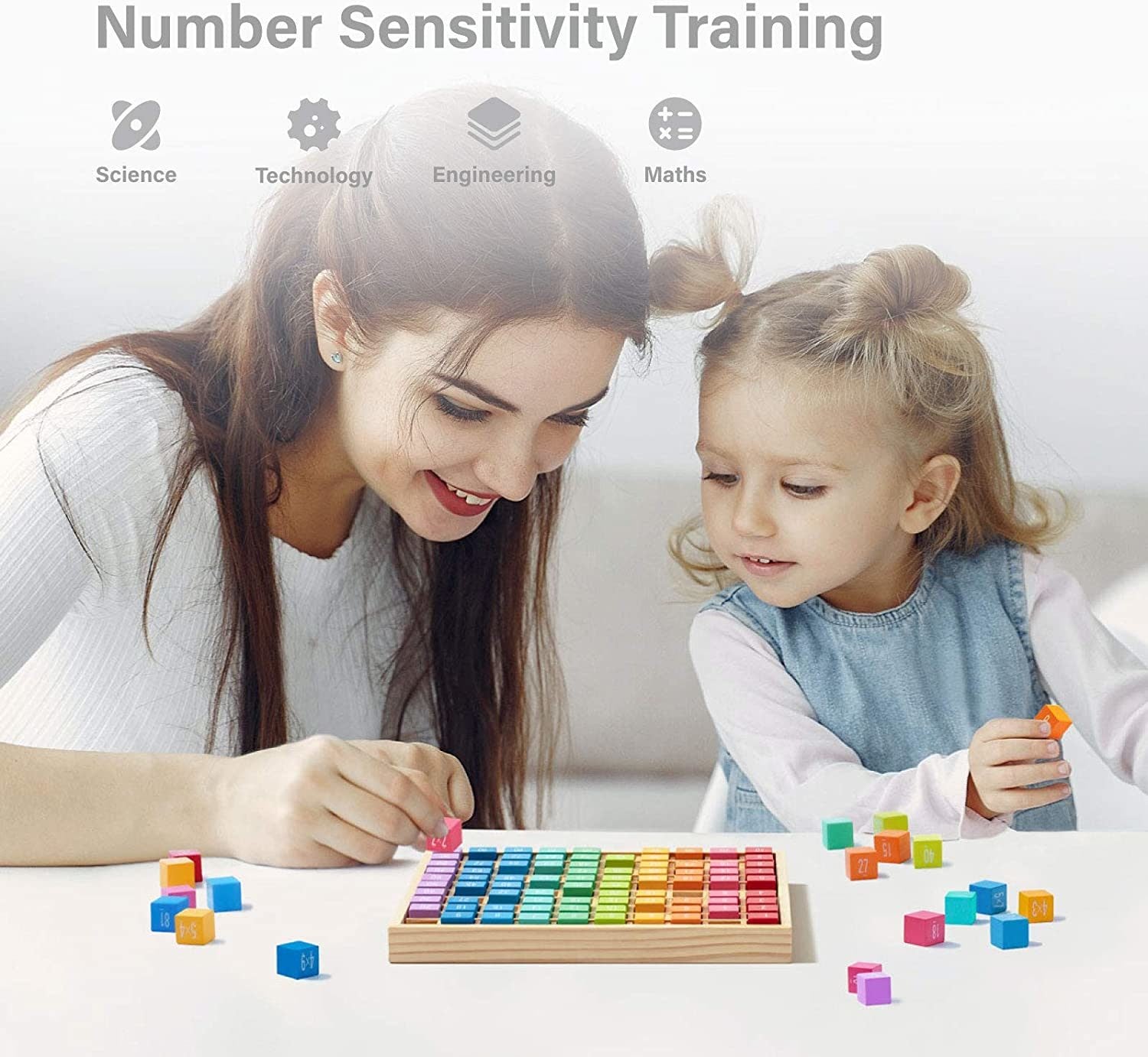 Wooden Multiplication & Math Table Board Game, Kids Montessori Math Manipulatives Learning Toys Gift, Aged 3 Years Old and Up - 100 Wooden Counting Blocks