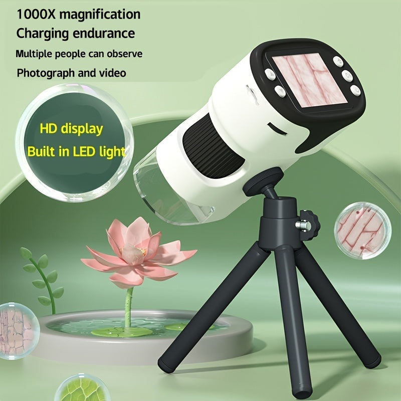 Send Triangle Stand 1000 Times Microscope Portable Science Experiment Set Children's Educational Toys Gift For Boys And Girls; it can Take Pictures And Videos