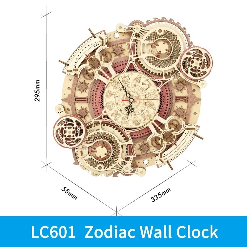 Robotime ROKR Zodiac Wall Clock 3D Wooden Puzzle Model Assembly Toys Gifts for Children Kids Teens