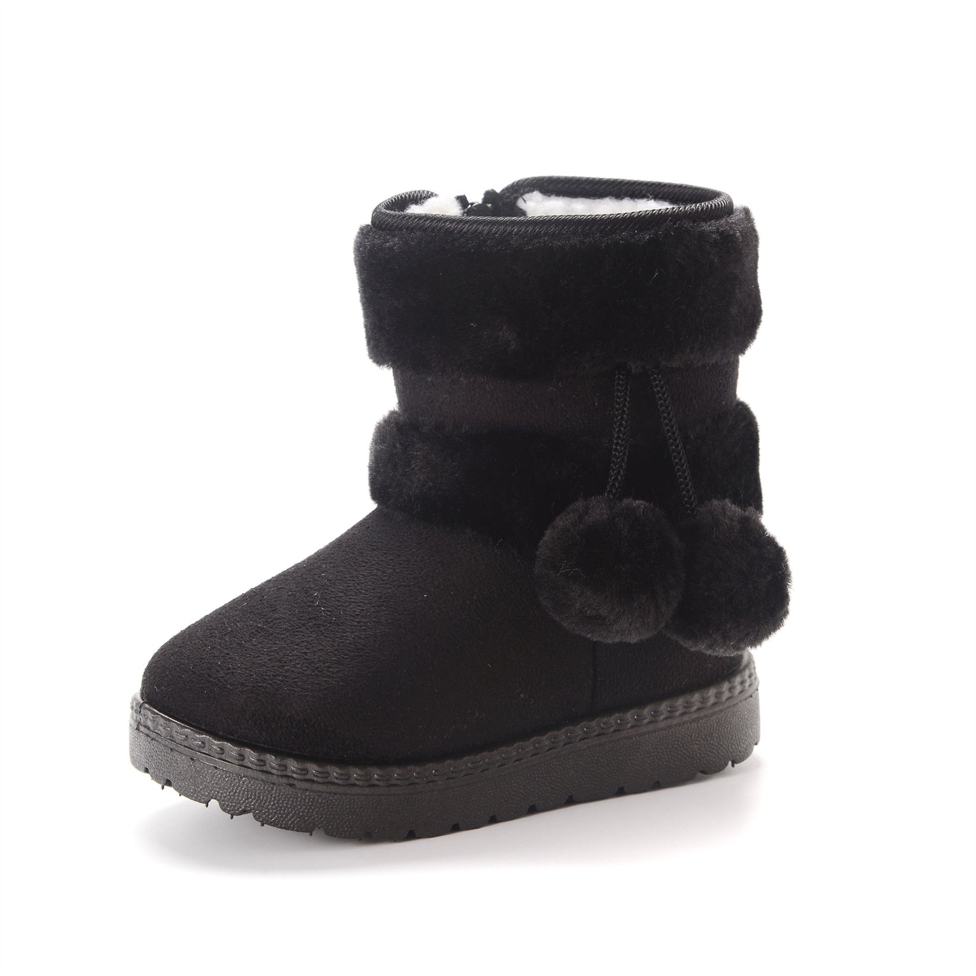 New Winter Furry Shoes Girls with Cute Hairball Baby Kids High Top Snow Boots Anti-proof Warmer School Children Fur Boots E08014