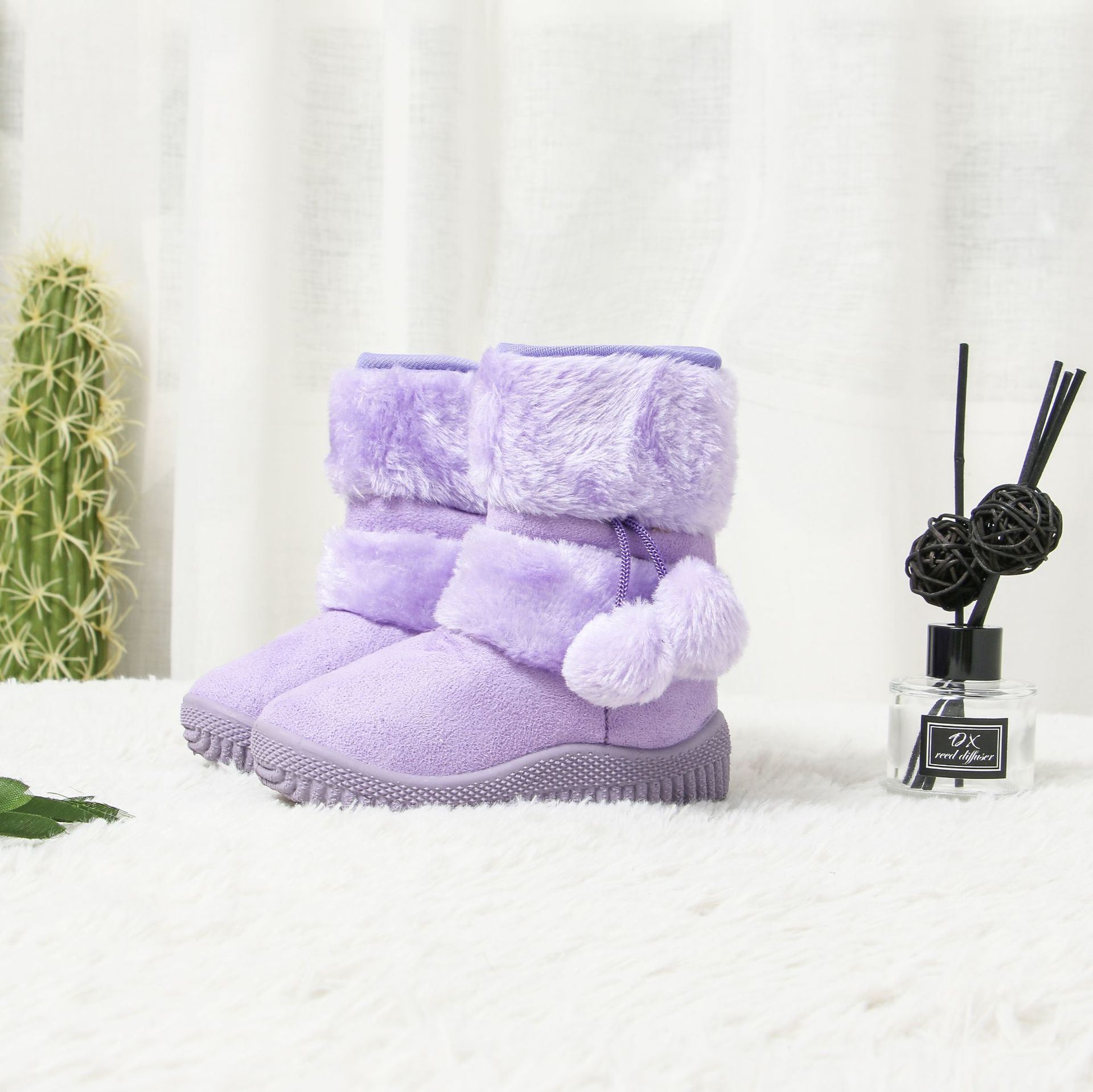 Classic Toddler Snow Boots Kids Cute POMPON Flock Winter Boots for Girls High Top Comfortable Warm Baby Girl Cotton Shoes C06272