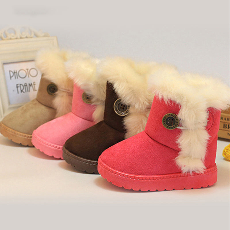 Classic Turned-over Baby Plush Children Boots for Boys Girls 2020 Artificial Fur High Top Keep Warm Kids Shoes Not Smooth C06041