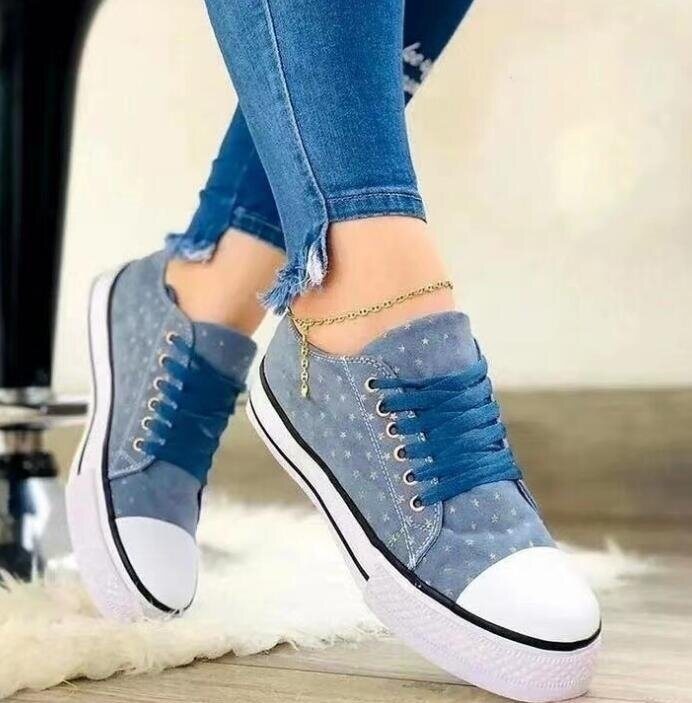 Lace Up Printed Canvas Sneakers