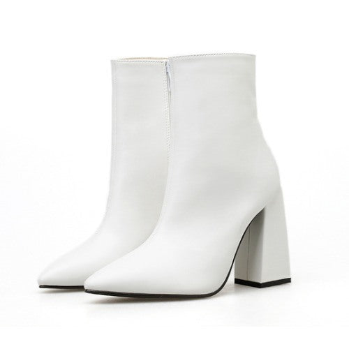 Chunky 10.5cm High Heels Fetish Sock Boots Soft Leather Block White Heels Ankle Boots