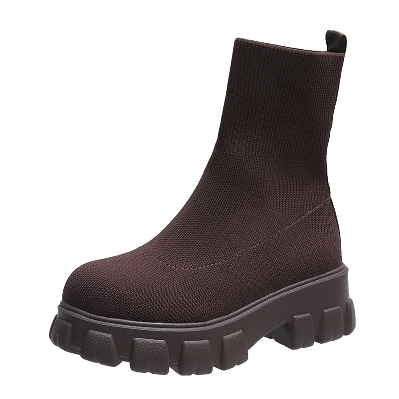 Thick-soled Casual Large Size Slip-On Knitted Short Boots