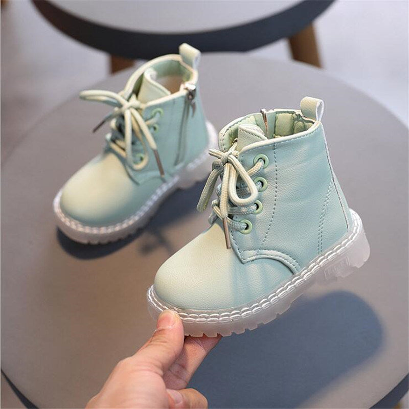 Children Boots Spring Autumn Cross-tied Zip Martin Boots Soft Bottom Anti-slip Ankle Boots Baby Girl Boy Casual Flats 21-30
