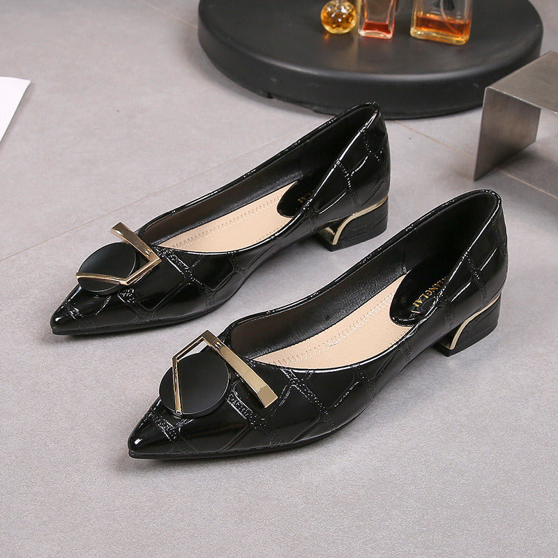 Women's flat shoes; fashion heel light black work shoes simple women's casual shoes