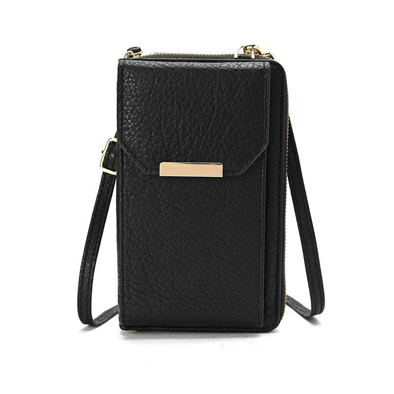 Women's Messenger Bag Small Crossbody Shoulder Wallet PU Leather Coin Purse Ladies Card Holder Black Color