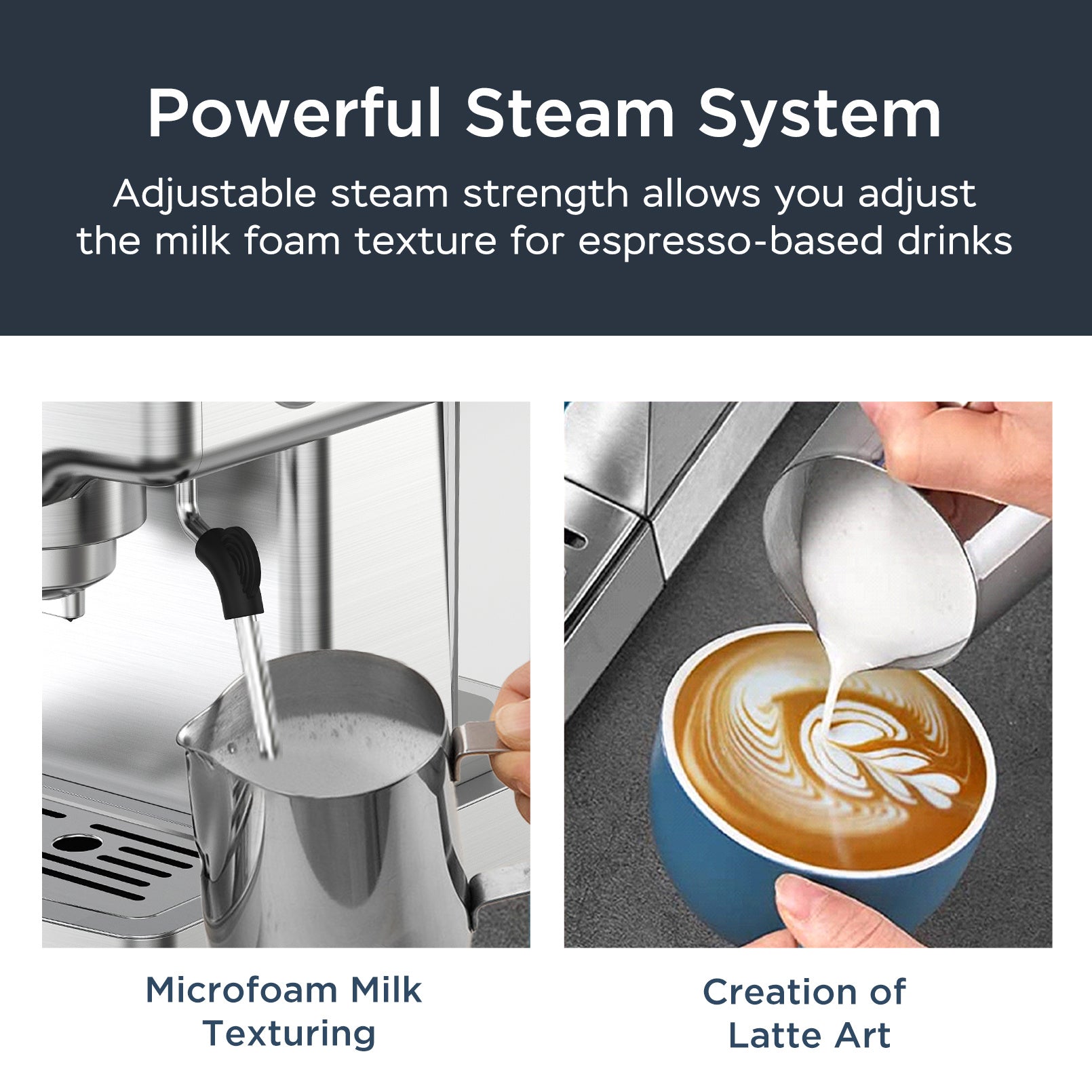 Espresso Machine; 20 bar espresso machine with milk frother for latte; cappuccino; Machiato; for home espresso maker; 1.8L Water Tank; Stainless Steel
