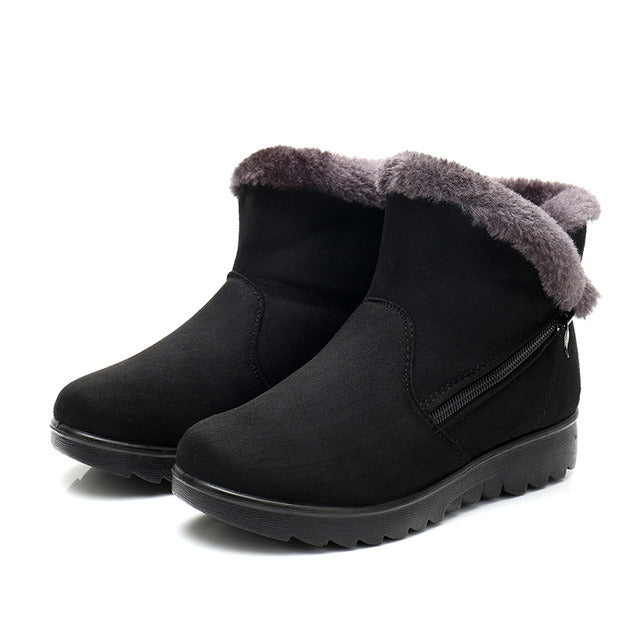 "Stay Warm and Stylish with Winter Plush Fur Short Warm Snow Boots - Plus Size Platform Women's Ankle Boots with Zipper, Suede Shoes for Women"