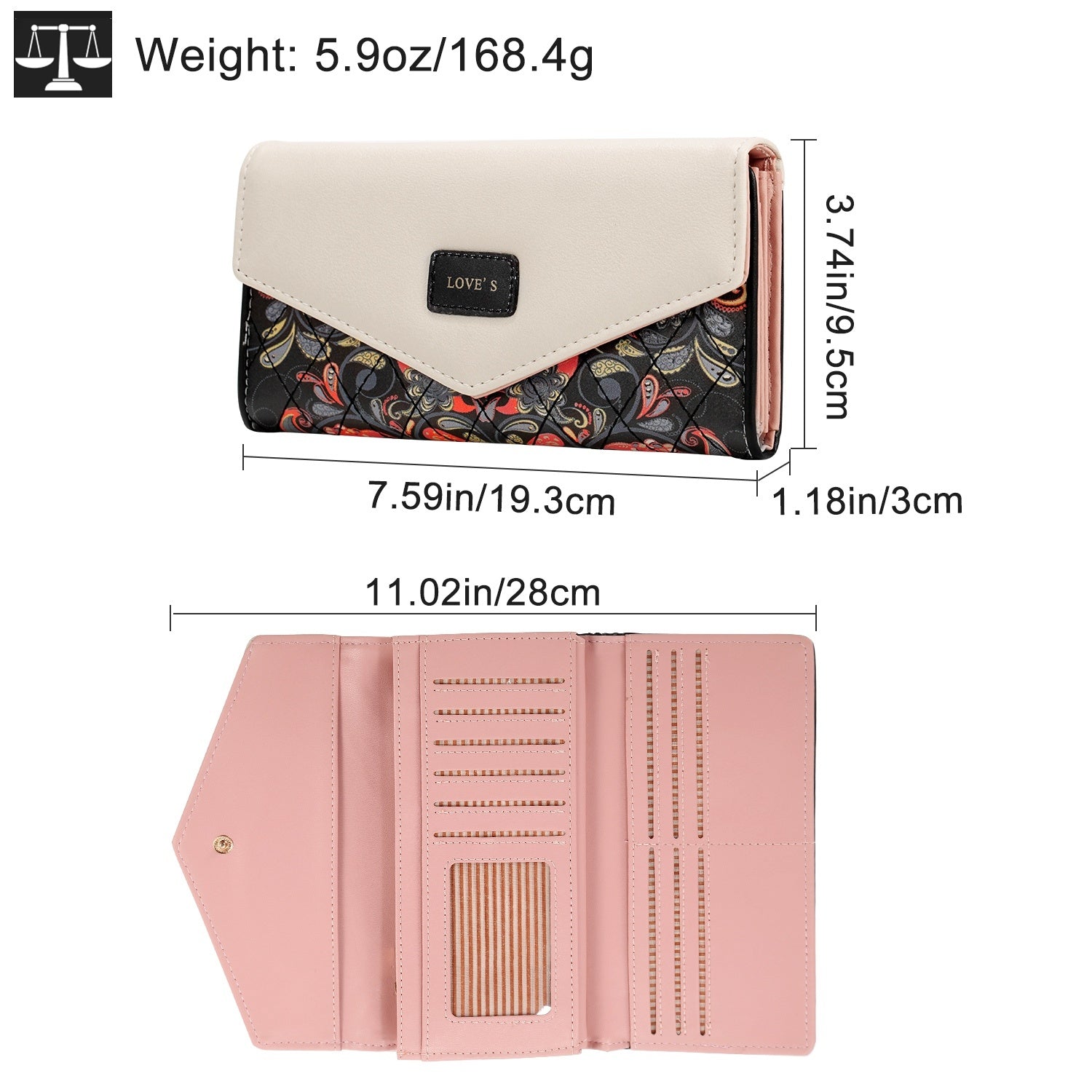 Women Wallet Soft Leather Trifold Clutch Purse Lady Long Purse Credit Card Holder Organizer Phone Pouch with Zipper Pocket