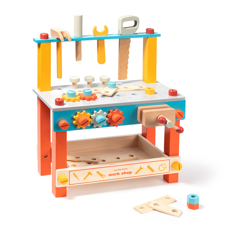 Wooden Workbench Set for Kids Toddlers, Pretend Play Construction Toys Kit Gift for Girls & Boys
