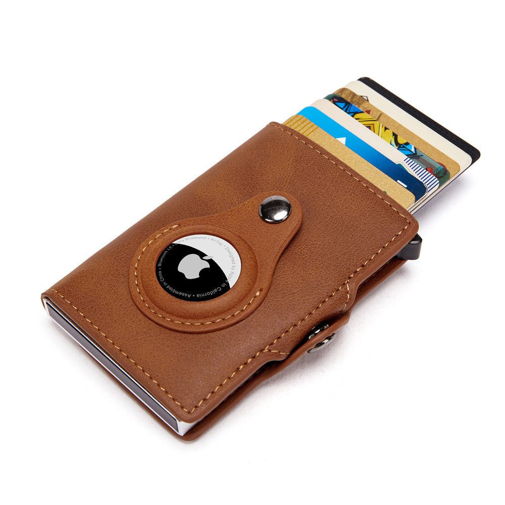 Airtag Men's Wallet New Metal Aluminum Box Case Rfid Anti-theft Swipe Credit Card Holder Genuine Leather Short Zipper Coin Purse