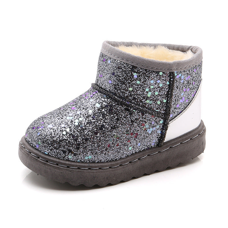 "Cozy and Stylish: Winter-Ready Soft Bottom Toddler Girl Sneakers and High-Top Plush Shoes for Big Boys – Designer Bling for Trendy Kids"