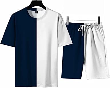 Men's Round Collar Suit 2 Piece Short Sports Set Short Shirt+ Pants Tracksuit Gym Suits