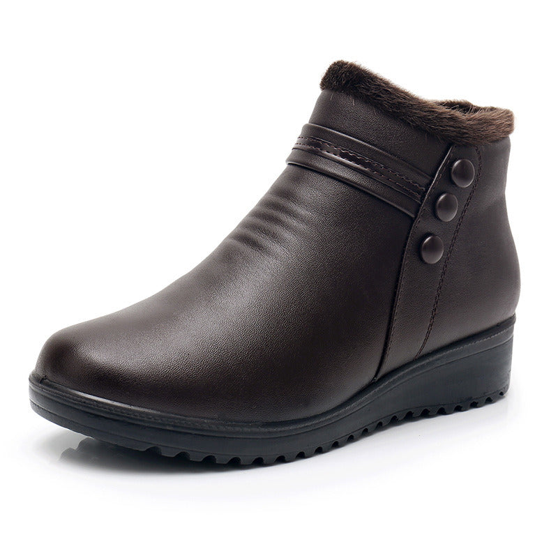 "Step into Style and Warmth with Fashion Winter Boots - Genuine Leather Ankle Boots, Plush Lining, Perfect for Moms, Available in Big Sizes