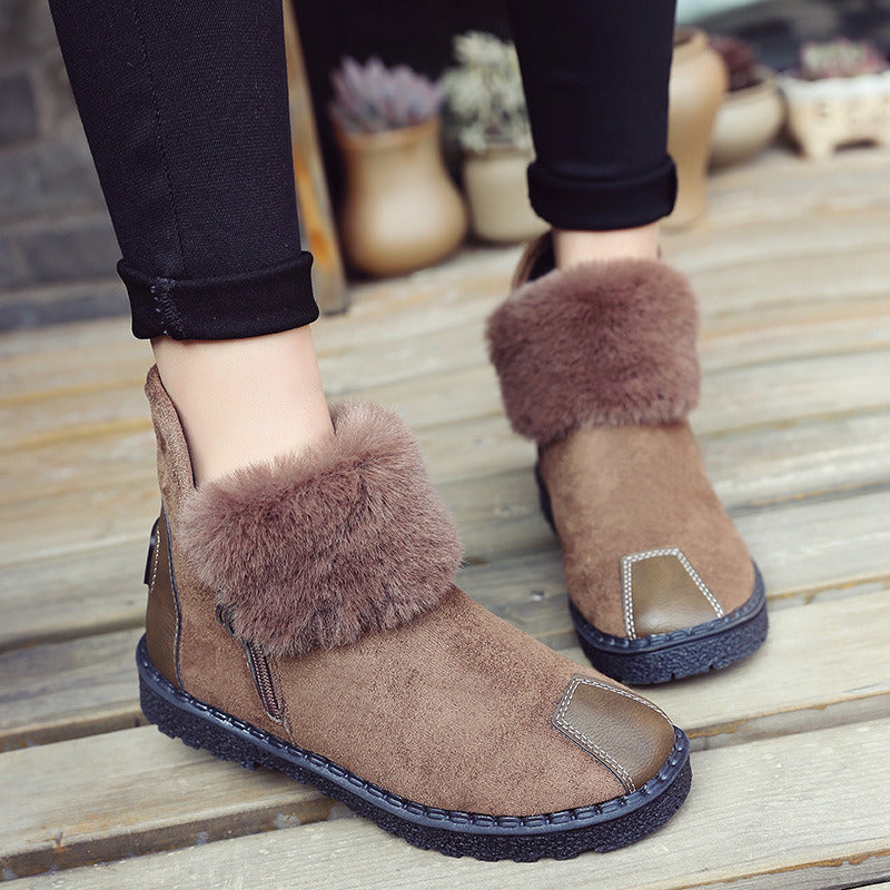 "Chic Warmth: Hot Saleswomen's Natural Fox Fur Snow Boots – High-Quality Genuine Cow Leather Winter Ankle Boots for Fashionable Comfort"