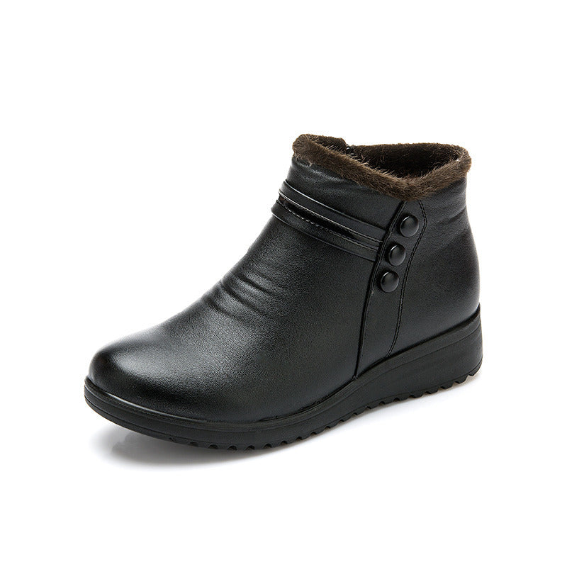 "Step into Style and Warmth with Fashion Winter Boots - Genuine Leather Ankle Boots, Plush Lining, Perfect for Moms, Available in Big Sizes