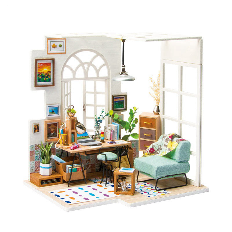 Robotime DIY Studio Bedroom Dining Room House with Furniture Children Adult Doll House Miniature Dollhouse Wooden Kits Toy DGM