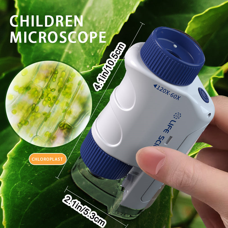 Handheld Microscope Set With LED Light 60X-120X Home School Kids Biological Science Educational Toys STEM Gifts