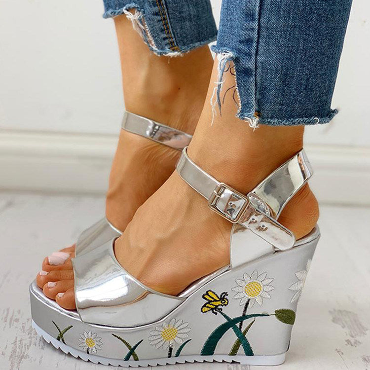 Peep-toe Sandals Personalized Heel Printed Sandals for Women Outdoorty