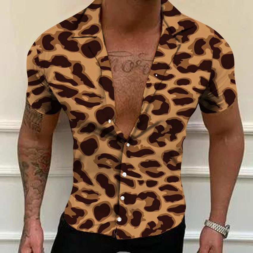 Men's Casual Shirts Short Sleeve Leopard Print Men's Shirts