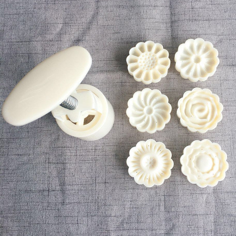 Plastic Mooncake Mold Hand-Press Flower Shaped Cookie Mold 6Pcs/set 50g DIY Baking Tool Pressed Fondant Cookie Moon Cake Cutter