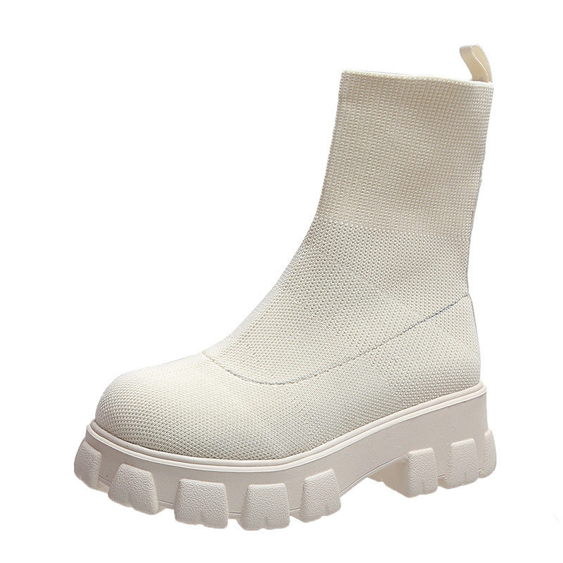 Thick-soled Casual Large Size Slip-On Knitted Short Boots